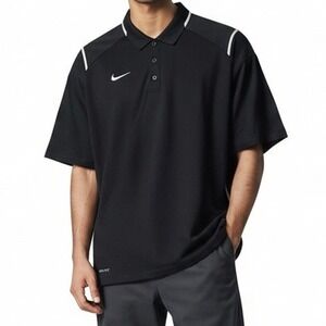 Nike Dri-Fit Black Athletic Polo Shirt Short Sleeve Performance Top Size XL